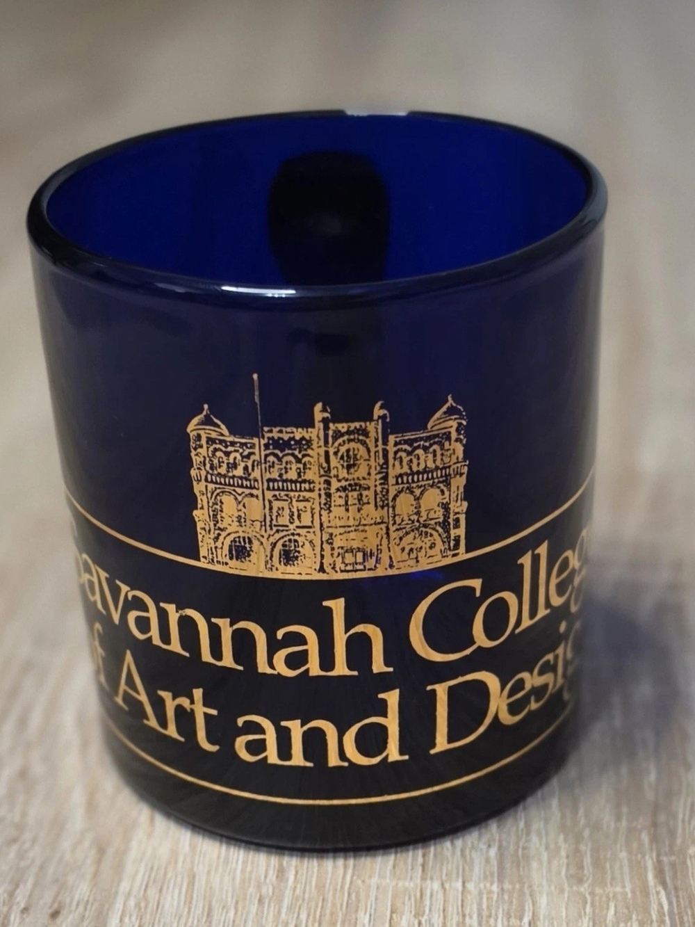 Savannah College of Art and Design Decorative Blue Glass Coffee Mug